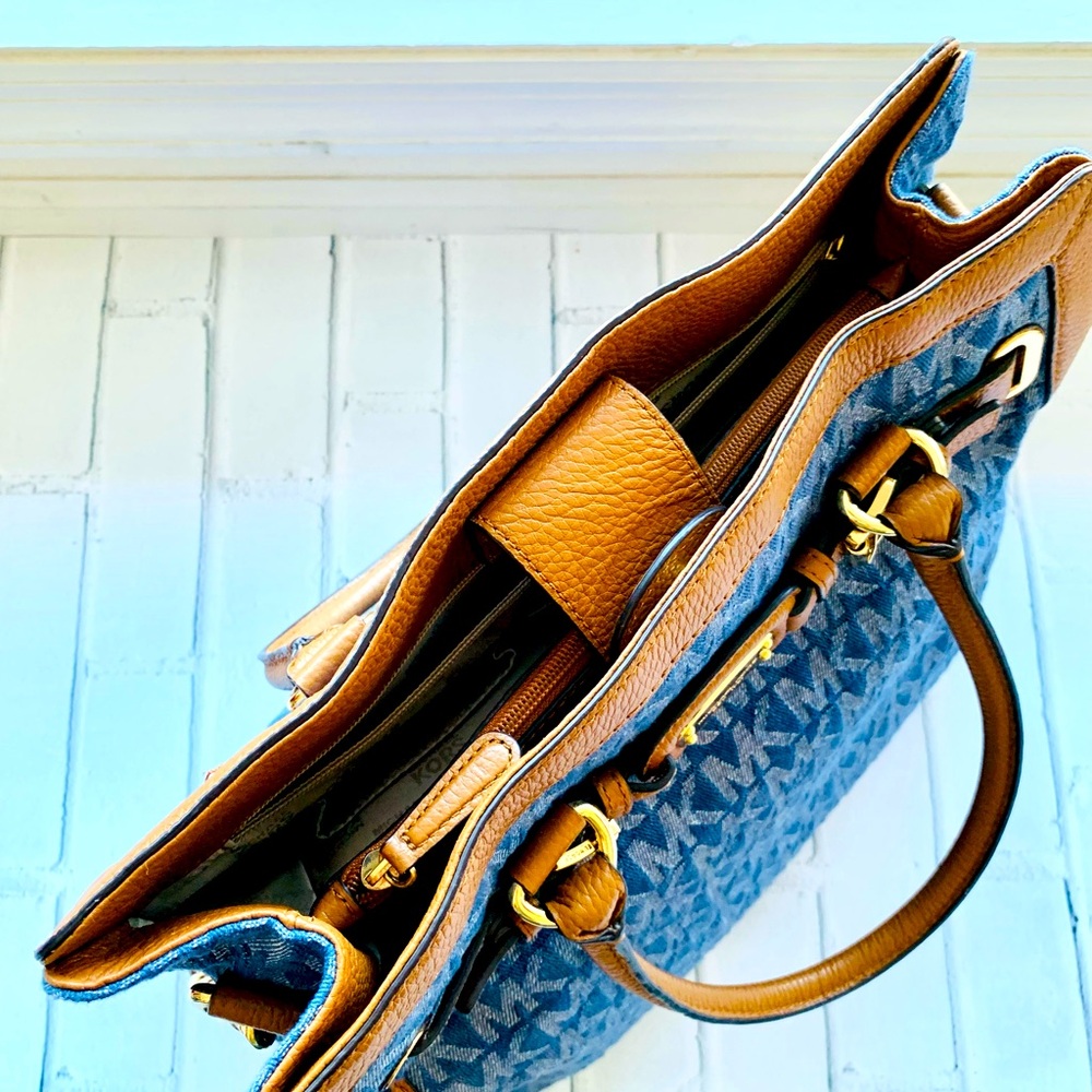 Michael Kors Blue Denim and Brown Leather Tote - Picture 9 of 15